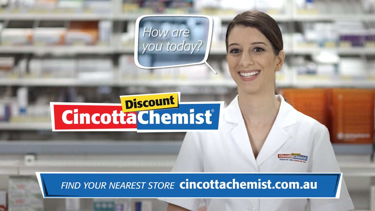 Cincotta Discount Chemist television commercial featuring a pharmacist